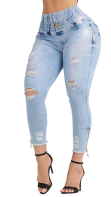 Rhero Pantalones vaqueros de compresión de cintura alta para mujer 56652