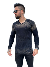 Volar Camisa de manga larga con cuello en V para hombre 10v1