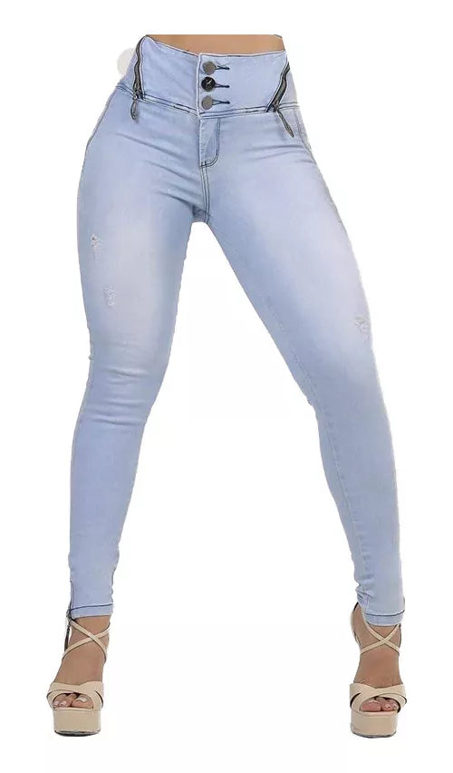 Calça jeans feminina de cintura alta Rhero com levantamento de bunda 56713