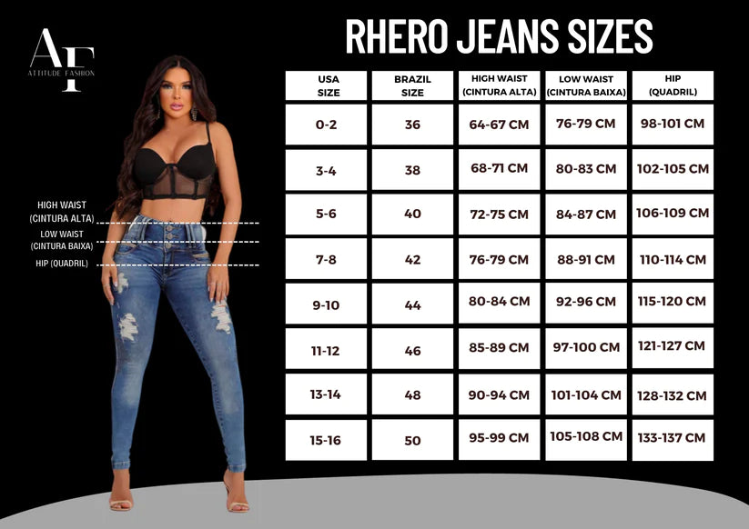 Calça jeans feminina de cintura alta Rhero com levantamento de bumbum 57124