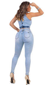 Calça jeans feminina de cintura alta Rhero com levantamento de bunda 56713