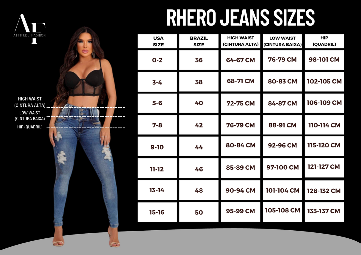 Calça jeans feminina de cintura alta Rhero com levantamento de bunda 56713