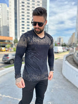 Camisa masculina de manga comprida com decote em V Volar 10v1