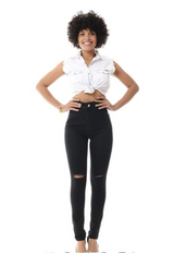 Sawary Calça jeans feminina rasgada com cintura alta  255771